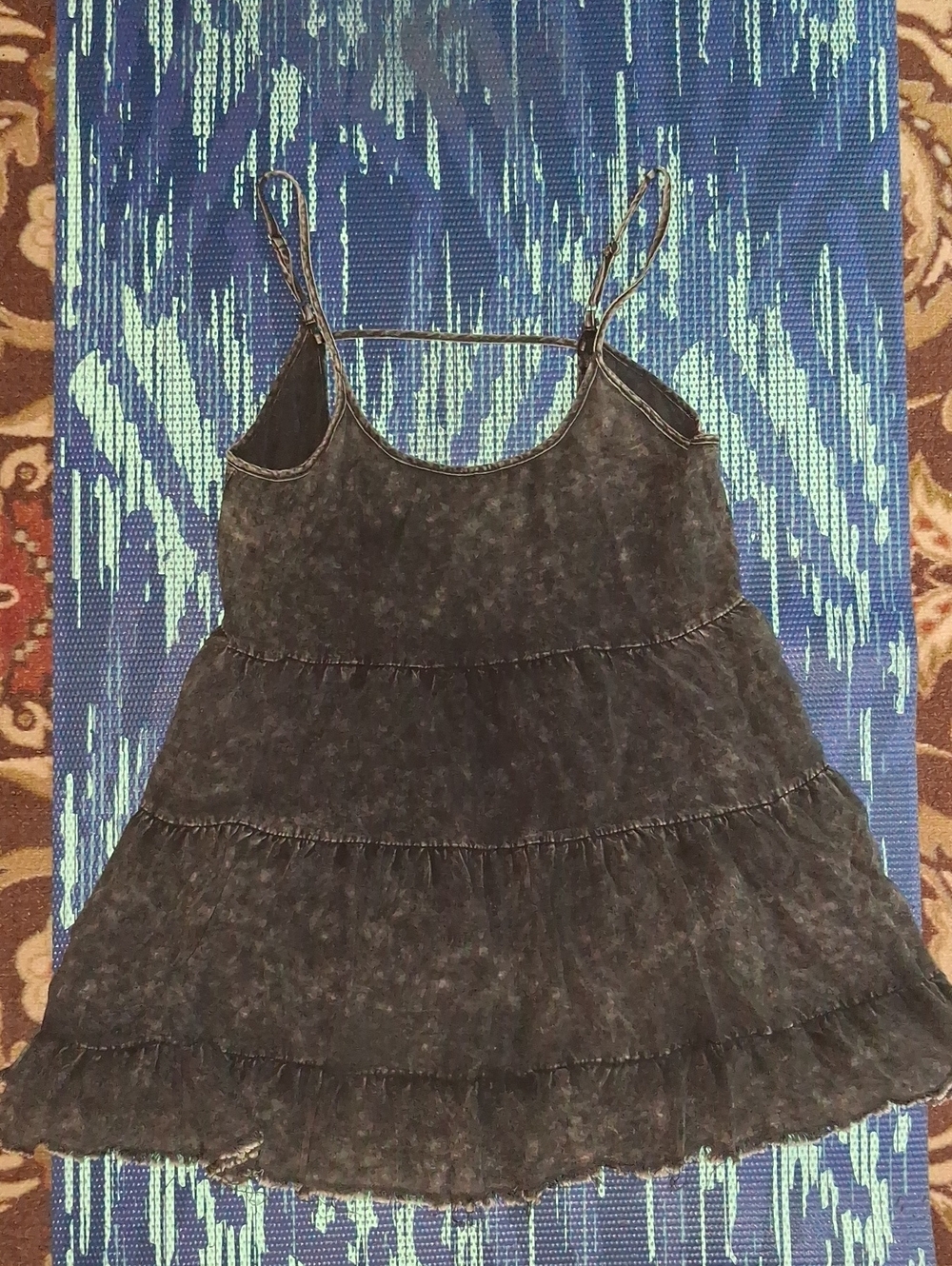 En Creme Black Distresed Tiered Spaghetti Strap Top/ Mini Dress- Medium